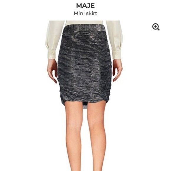 NWT Maje Jupe Drappee Lurex Metallic Black Silver Mini Skirt - Picture 2 of 4